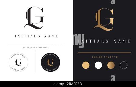 Luxury LG or GL Initial Monogram Text Letter Logo Design Stock Vector