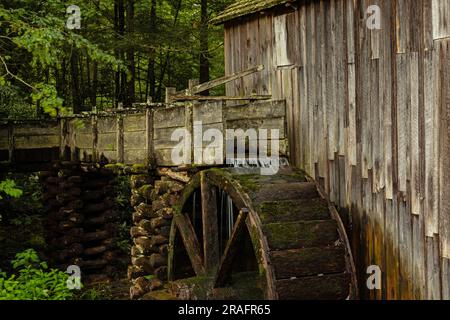 Cades Cove Historical Grist Mill in the Great Smoky Mountains National Park in Tennessee Stock Photo