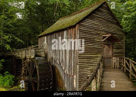 Cades Cove Historical Grist Mill in the Great Smoky Mountains National Park in Tennessee Stock Photo