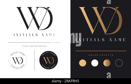 Luxury WD or DW Initial Monogram Text Letter Logo Design Stock Vector