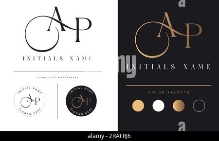 Luxury AP or PA Initial Monogram Text Letter Logo Design Stock Vector