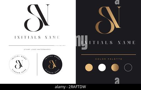 Luxury SN or NS Initial Monogram Text Letter Logo Design Stock Vector