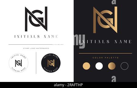 Luxury GN or NG Initial Monogram Text Letter Logo Design Stock Vector
