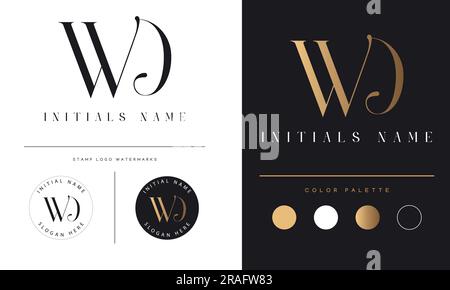 Luxury WD or DW Initial Monogram Text Letter Logo Design Stock Vector