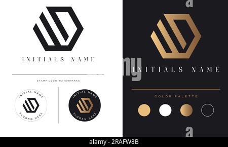 Luxury WD or DW Initial Monogram Text Letter Logo Design Stock Vector