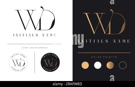 Luxury WD or DW Initial Monogram Text Letter Logo Design Stock Vector