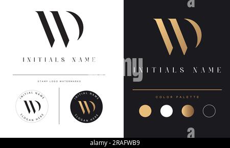 Luxury WD or DW Initial Monogram Text Letter Logo Design Stock Vector