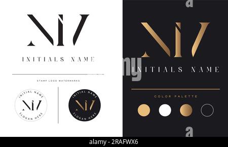Luxury MV or VM Initial Monogram Text Letter Logo Design Stock Vector