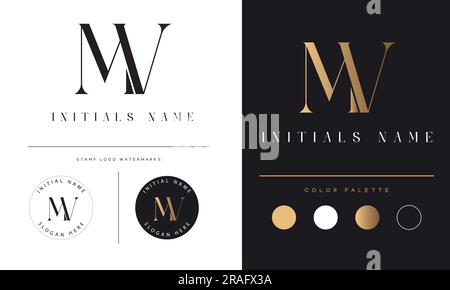 Luxury MV or VM Initial Monogram Text Letter Logo Design Stock Vector