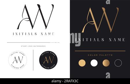 Luxury AW or WA Initial Monogram Text Letter Logo Design Stock Vector