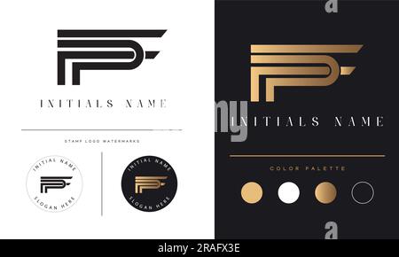 Luxury FP or PF Initial Monogram Text Letter Logo Design Stock Vector