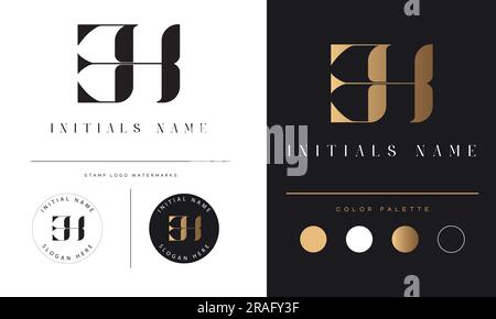 Luxury EH or HE Initial Monogram Text Letter Logo Design Stock Vector