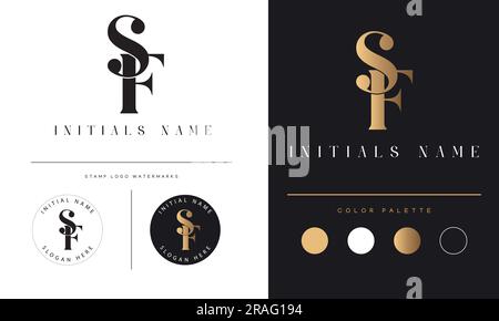 Luxury SF or FS Initial Monogram Text Letter Logo Design Stock Vector