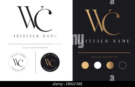 Luxury WC or CW Initial Monogram Text Letter Logo Design Stock Vector