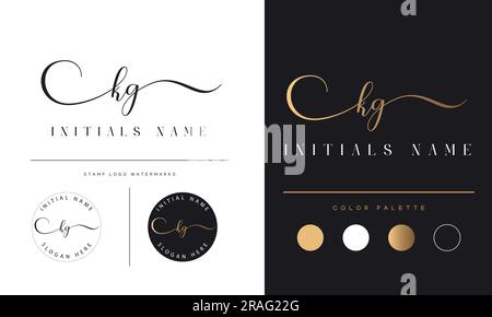 Luxury KG or GK Initial Monogram Text Letter Logo Design KG Signature Stock Vector