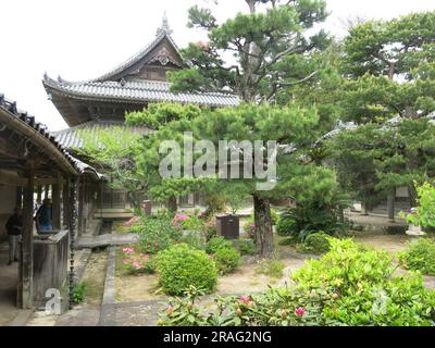 Cultural treasures of Japan and the temples of Japanese Zen Buddhism; view of the gardens and buildings of the Tokoji Temple complex near Hagi. Stock Photo