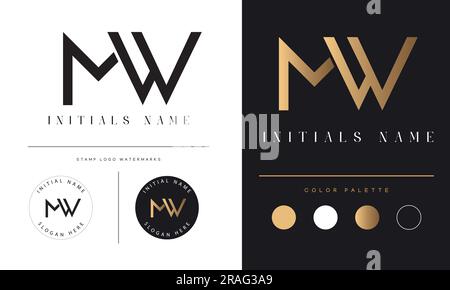 Luxury MW or WM Initial Monogram Text Letter Logo Design Stock Vector