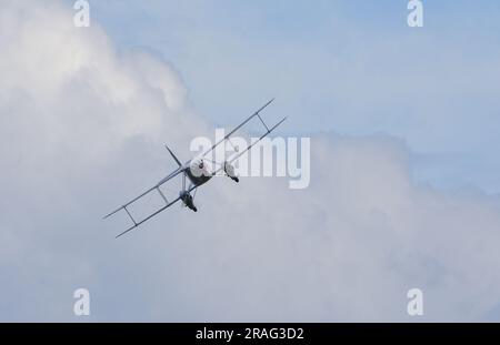 Vintage De Havilland DH.89A Dragon Rapide G-AGSH in colours of British European Airways in flight. Stock Photo