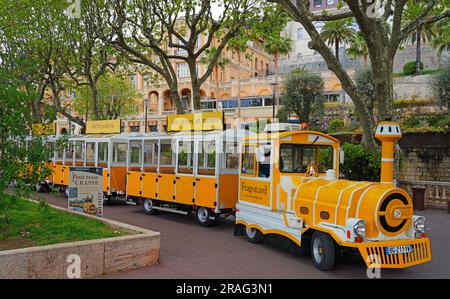 GRASSE, FRANCE -17 APR 2023- View of the Little Tourist Train from the Fragonard perfume museum and factory in Grasse, Provence, France. Stock Photo