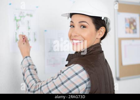 beautiful woman civil engineer managing works Stock Photo