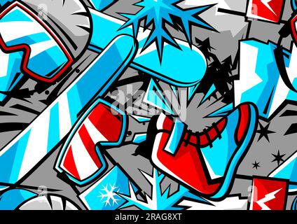 Pattern with snowboarding items. Winter sport illustration. Stock Vector
