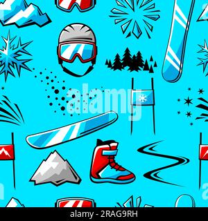 Pattern with snowboarding items. Winter sport illustration. Stock Vector
