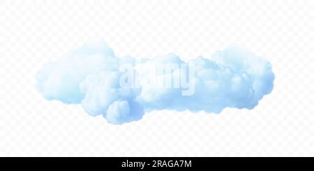 3d vector blue fluffy clouds. Design element. Realistic bright colorful sky isolated on transparent backdrop Stock Vector