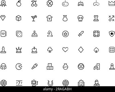 Games icon set. Game types and features. Linear design. Editable stroked lines. Isolated vector icons Stock Vector