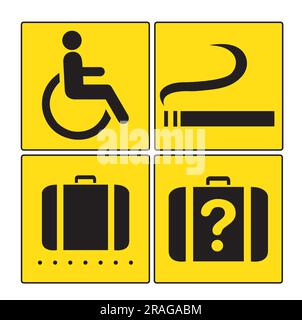 Yellow airport information signs on a white background Stock Vector