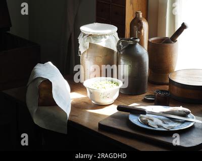 19th century kitchen scene from inside the Abraham Lincoln family home in Springfield, IL Stock Photo