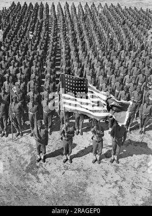 Soldiers of 41st Engineers in formation on Parade Ground, Fort Bragg, North Carolina, USA, Arthur Rothstein, U.S. Office of War Information, March 1942 Stock Photo