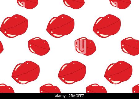 Seamless pattern of lips in retro style in trendy bright color red. Abstract background texture. Vector. EPS. Isolate. Design for wrapping, wallpaper, banner, greeting or invitation, price, label, web Stock Vector