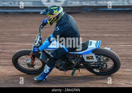 Luke Porter (82) in action during the Flat Track Demonstration Races during the Sports Insure Premiership match between Belle Vue Aces and Wolverhampton Wolves at the National Speedway Stadium, Manchester on Monday 3rd July 2023. (Photo: Ian Charles | MI News) Credit: MI News & Sport /Alamy Live News Stock Photo