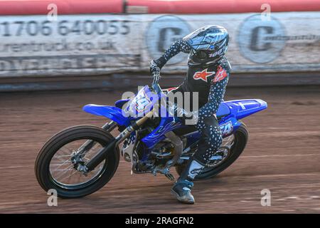 Tim Neave (54) in action during the Flat Track Demonstration Races during the Sports Insure Premiership match between Belle Vue Aces and Wolverhampton Wolves at the National Speedway Stadium, Manchester on Monday 3rd July 2023. (Photo: Ian Charles | MI News) Credit: MI News & Sport /Alamy Live News Stock Photo