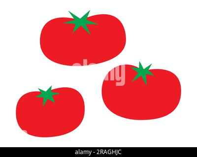 CARTOON THREE RED TOMATOES WITH GREEN LEAVES, NO STROKE Stock Vector