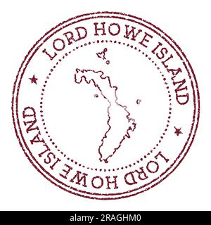 Lord Howe Island round rubber stamp with island map. Vintage red passport stamp with circular text and stars, vector illustration. Stock Vector