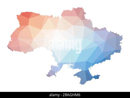 Map of Ukraine. Low poly illustration of the country. Geometric design with stripes. Technology, internet, network concept. Vector illustration. Stock Vector