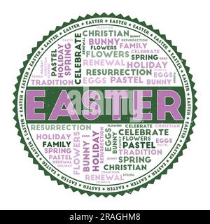 Easter word image. Easter concept with word clouds and round text. Nice colors and grunge texture. Neat vector illustration. Stock Vector