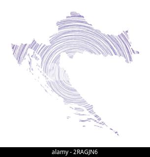 Croatia map filled with concentric circles. Sketch style circles in shape of the country. Vector Illustration. Stock Vector