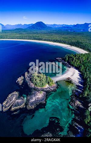 Aerial image of Clayoquot Sound, Vancouver Island, BC, Canada Stock Photo