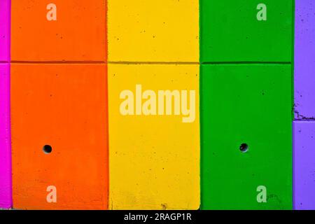 Colorful painted bands, vertical and horizontal lines, in bold vivid colors. Stock Photo