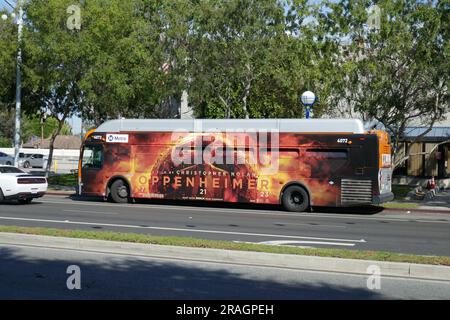 West Hollywood, California, USA 3rd July 2023 Oppenheimer Bus with Cillian Murphy on July 3, 2023 in West Hollywood, California, USA. Photo by Barry King/Alamy Stock Photo Stock Photo