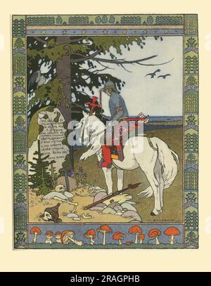Illustration for the Tale of Prince Ivan, The Firebird and the Grey Wolf 1899 by Ivan Bilibin Stock Photo