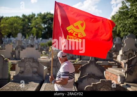 Madrid, Spain. 03rd July, 2023. A participant holds a flag of the ...