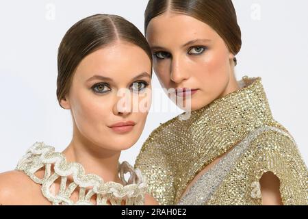 New York, United States. 11th Sep, 2023. A model poses during the Shao  fashion show during the New York Fashion Week - September 2023: The Shows  in New York City. (Photo by