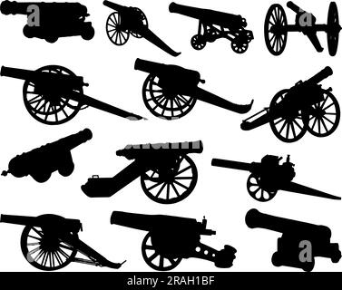 Set of Old Medieval Canon Silhouette Stock Vector