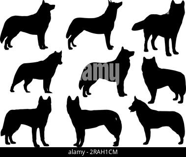 Set of Siberian Husky Silhouette Stock Vector