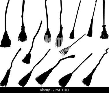 Set of Witch Broom Silhouette Stock Vector