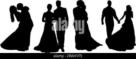 Set of Bride and Groom Silhouette Stock Vector