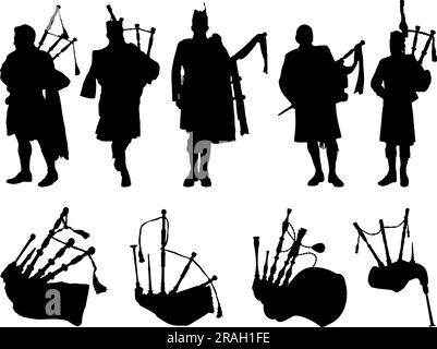 Set of Bagpipe Silhouette Stock Vector